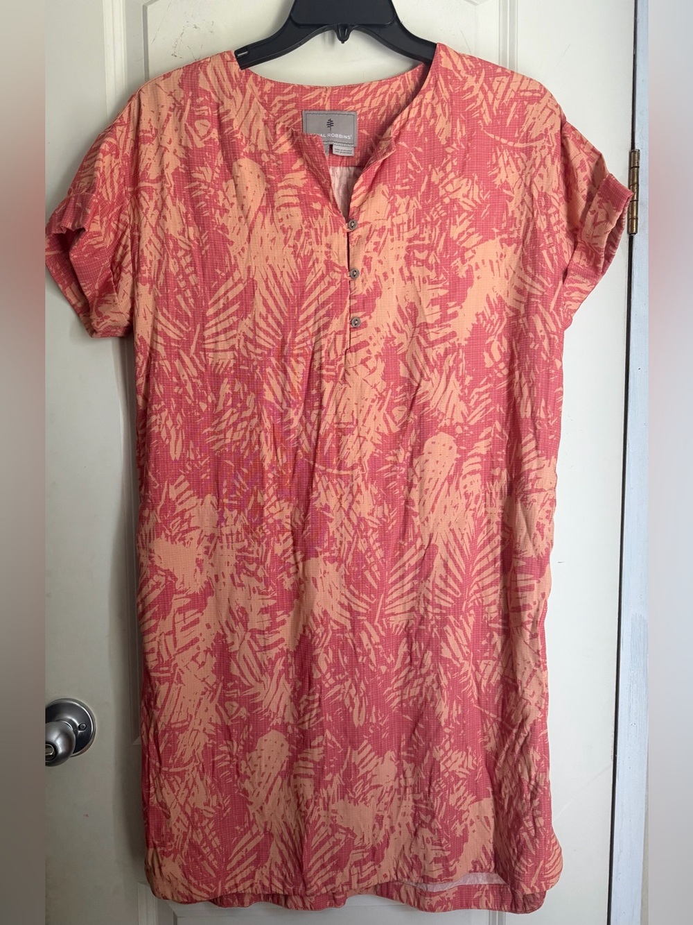 Royal Robbins Bergen Coral & Peach Printed Button-Front Tunic M beachy cruise